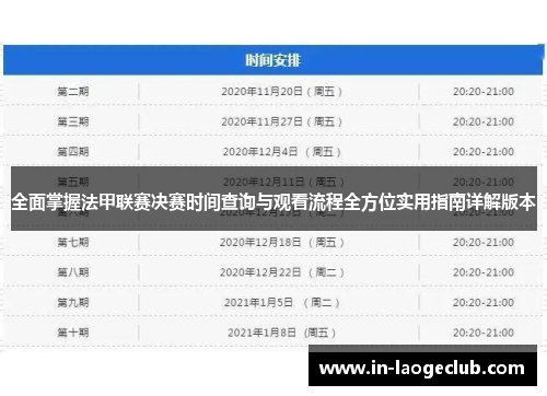 全面掌握法甲联赛决赛时间查询与观看流程全方位实用指南详解版本